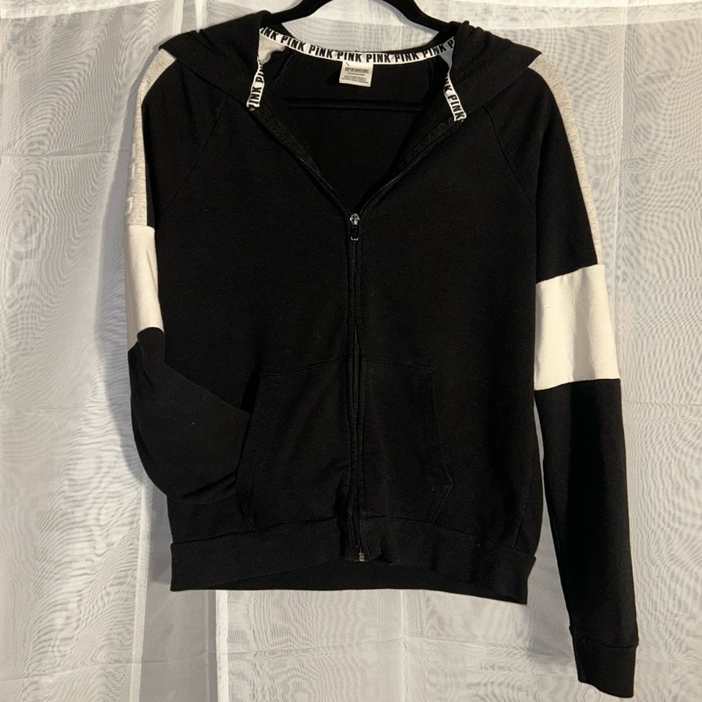 S - Zip-Up Hoodie - VS PINK - Black and White